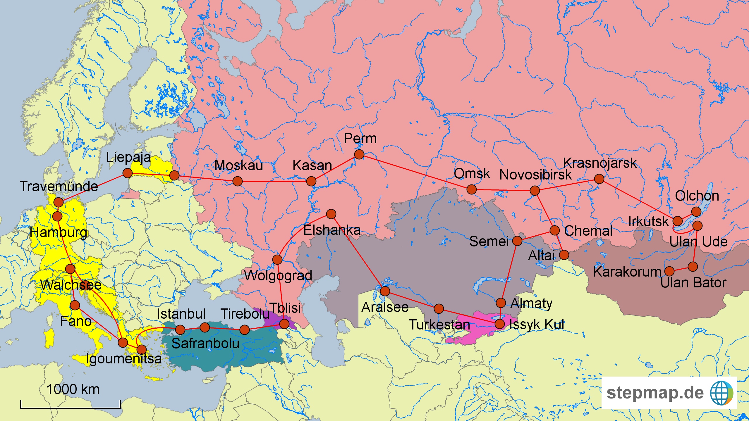 Route Russland Mongolei